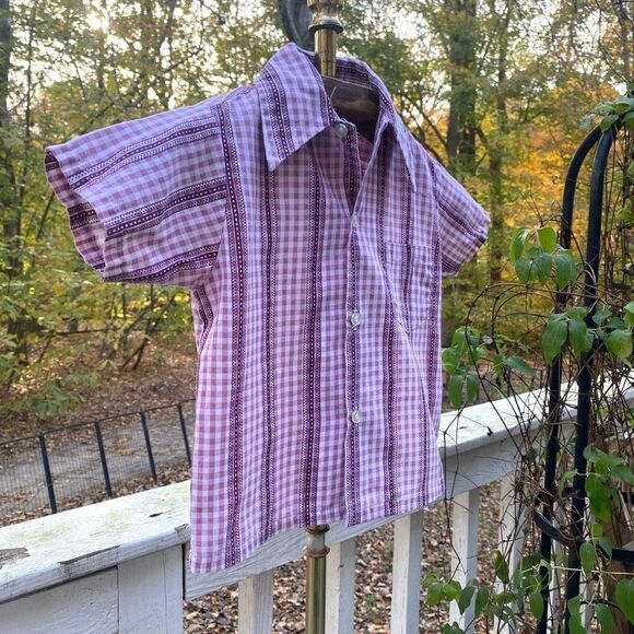 Vintage 70s Garanimals Toddler Purple Check Button Up - Picture 3 of 6